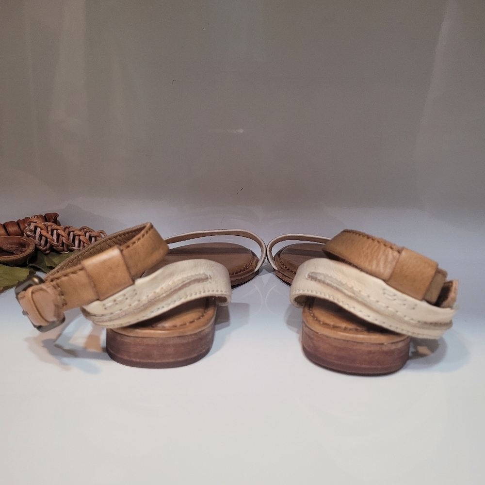 Frye Philip Seam Ankle Strap Dress Sandals Ivory/Tan - Picture 4 of 6